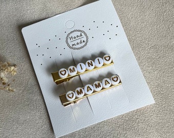 Mama and Mini matching set, gold dainty hair clips, Personalised mother and daughter hair accessories, Gift for mummy, Hair clip set