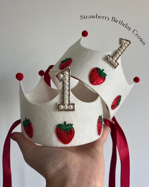 Berry Cute First Birthday Crown | Strawberry Birthday Crown | 1st Birthday Felt Crown | Cake Smash Crown | Little Girl Birthday Crown