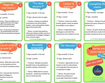 63 Baby Cards – Play, Sign, Speak – Early Learning Activities, Signed Phrases, Nursery Rhymes – Baby Sign Language (LSF) 0-3 Years – Daycare, Nanny, Parents
