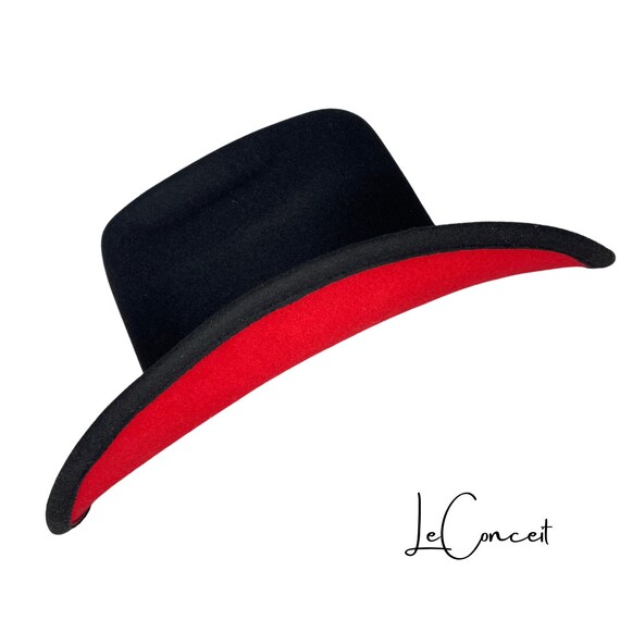 Black felt cowboy hat with red trim hotsell