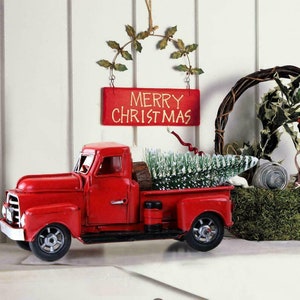 Classic Rustic Metal Farmhouse Pickup Truck w/Christmas Tree Vintage Home Decor High Detail 7" Long / 5" Height /Red Free Shipping