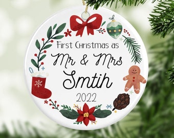 Personalised First Christmas as Mr and Mrs, Couple Ornament, Bauble Decoration, Christmas Decoration, Mr and Mr, Mrs and Mrs