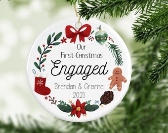 Personalised first Christmas Engaged, Ceramic Bauble decoration