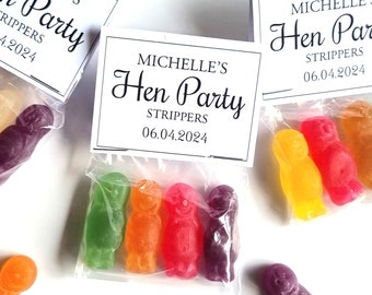 Personalised hen party favours, Hen party strippers sweets, hen party bag fillers, Rude hen do gifts, bachelorette party favours