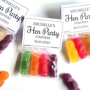 Personalised hen party favours, Hen party strippers sweets, hen party bag fillers, Rude hen do gifts, bachelorette party favours