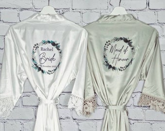 Personalised Sage Bridesmaid Robes, Bridal Party Gifts, bridesmaid proposal lace robe, bride to be gift