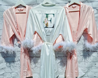 Personalised feathered sleeve bridesmaid robes