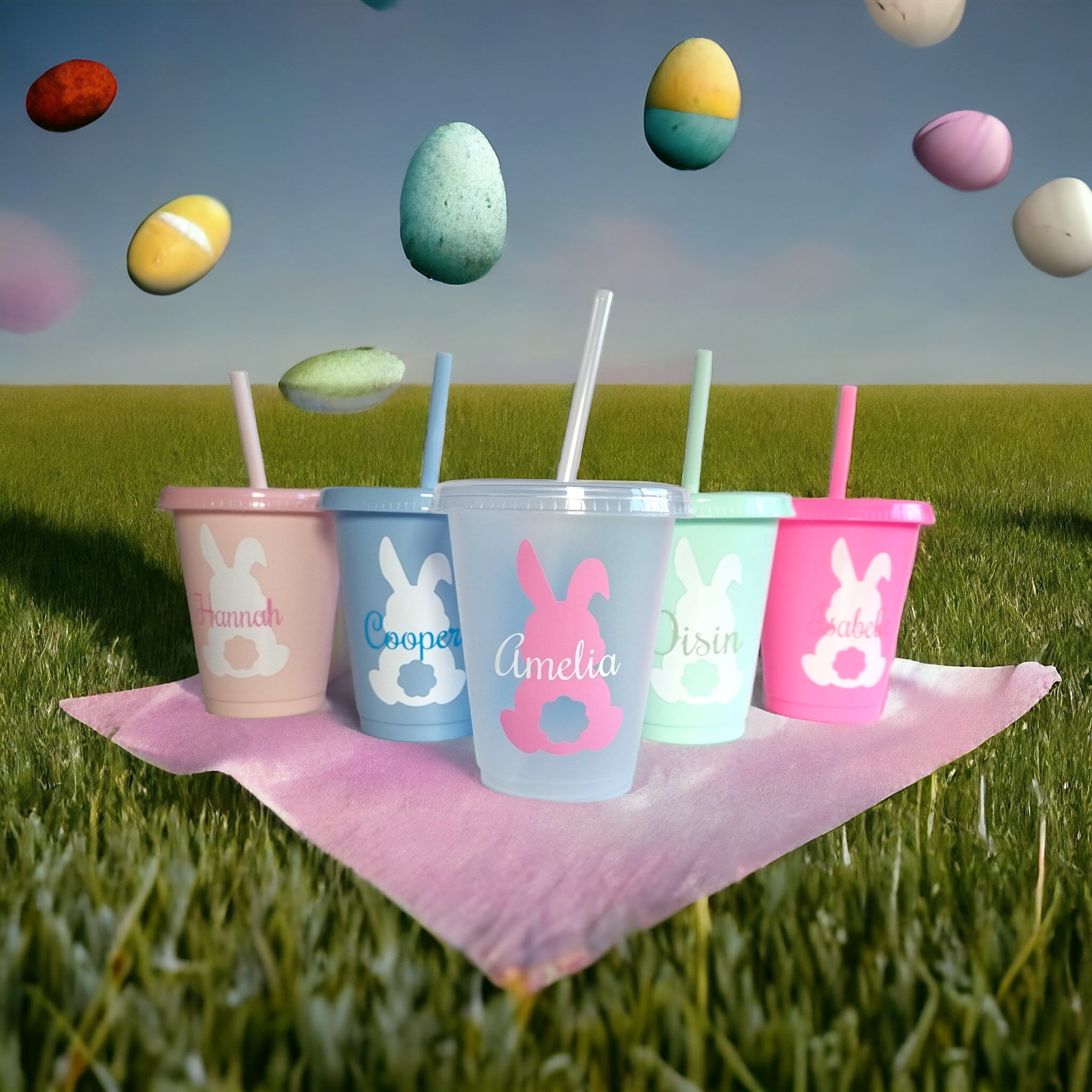 Children&#39;s Easter cup, Personalised Easter Cups, Bunny Cup, kids cup, Easter Gift, Children&#39;s cup with straw