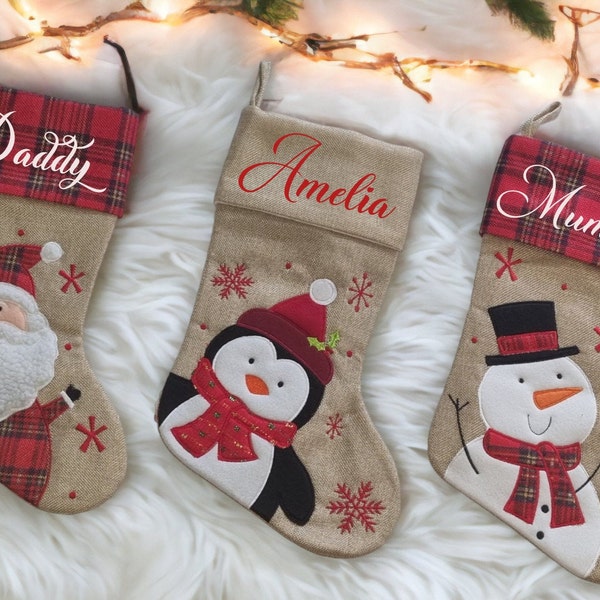 Personalised Christmas Stocking, Personalised stocking, Family stockings, santa snowman reindeer stocking, fireplace decorations