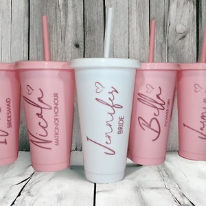 Personalised Cold Cup tumbler, bridesmaid tumbler, birthday cup, maid of honour cup, bridesmaid gift, flower cup, hen party cups,