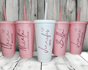 Personalised Cold Cup tumbler, bridesmaid tumbler, birthday cup, maid of honour cup, bridesmaid gift, flower cup, hen party cups,