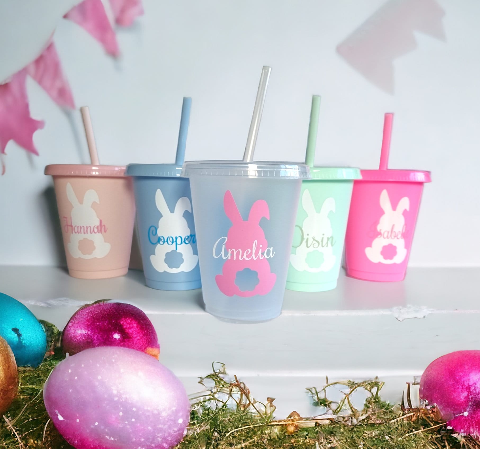 Children&#39;s Easter cup, Personalised Easter Cups, Bunny Cup, kids cup, Easter Gift, Children&#39;s cup with straw