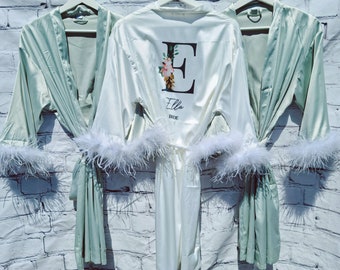 Personalised feathered sleeve bridesmaid robes