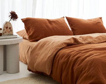 Linen 100% Cinnamon & Sandalwood Duvet Cover / Reversible dual  Duvet Cover With 4 Matching Pillow Case / Tobacco Duvet Cover