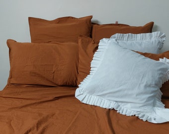 Linen 100% Cinnamon Sheet Set /Cinnamon Bedding  / Linen Bedding Set / 1 Flat Sheet + 1 Fitted Sheet + 2 Pillowcases / Linen  Bedsheet Set