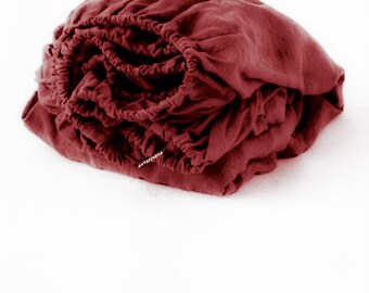 Linen 100% Red Terracotta Fitted Sheet / Bedding Set With Two Pillow Cases /   Terracotta Linen Fitted Sheet