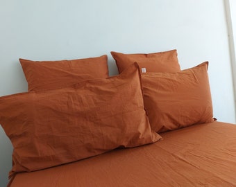 Linnen 100% pure kaneeltabak gewassen/katoenen dekbedovertrek, boho beddengoed twin volledige koningin dekbedovertrekset, koning/kaneel boho beddengoed