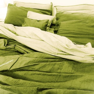 Linen 100% Pure Moss green & light duvet cover - reversible cotton duvet cover - green dual color duvet cover