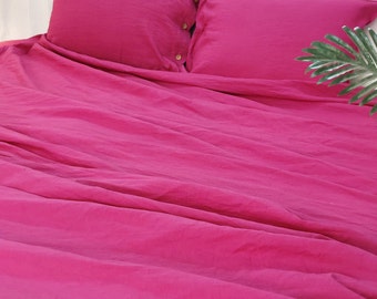Linen 100% Pink Sheet Set /Pink Bedding Set /Linen Bedding Set / 1 Flat Sheet + 1 Fitted Sheet + 2 Pillowcases / Christmas Gift