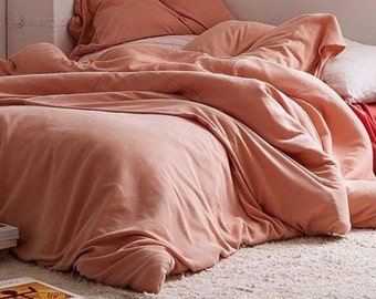 Linen 100% Pure Coral Pink Boho duvet cover / Comforter Duvet cover Handmade Quilt Cover pillow Cover /Cotton Bohemian Bedding