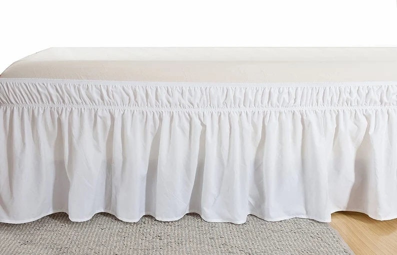 Cotton White Bed Skirt 8 to 39 Drop Length 1 PIECE BED SKIRT 3 Sided