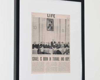 Framed Original LIFE Magazine Historic Page from 1948 | David Ben Gurion Declares Israel's Independence on May 14, 1948 in Tel Aviv