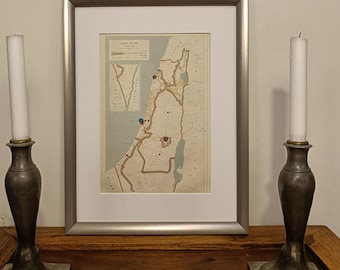 Israel on the Eve of the Independence War | Framed Historic Map Rescued from 1965 Israeli Atlas | Frame Size 30x40 cm | 11.75x15.75"