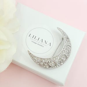 Attwood and Sawyer Crystal Crescent Moon Brooch | Gifts for her | Pre-owned