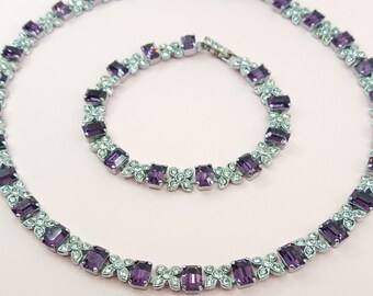 Vintage Rhinestone Necklace and Bracelet Set | Demi Parure Set | Gift | Pre-owned
