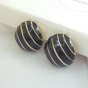 CIRO Gold Plated Black Enamel Clip On Earrings | Gift | Pre-owned