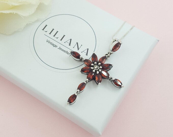 Vintage Sterling Silver Garnet Cross Pendant With Marcasite Accent ...