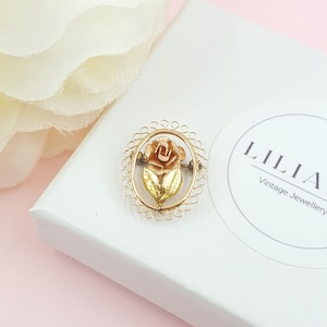 KREMENTZ Gold Filled Rose Brooch | Petite Art Nouveau Filigree Brooch | Gift | Pre-owned