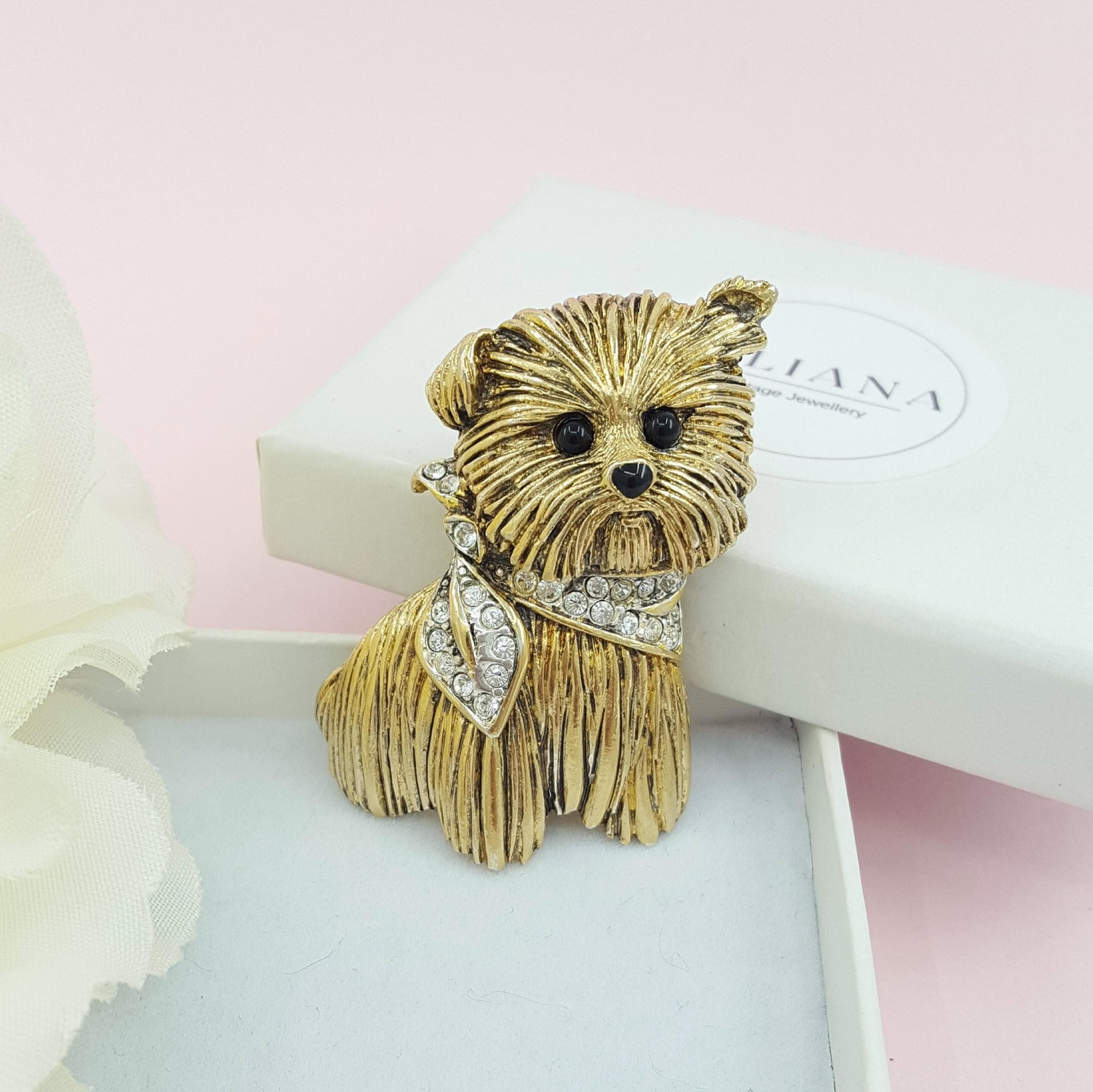 CARVEN Yorkshire Terrier Dog Brooch Rhinestone Dog Brooch