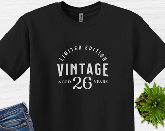 T-shirt vintage 26e anniversaire en édition limitée, chemise 26e anniversaire, t-shirt drôle de fête du 26e anniversaire pour homme et femme, né en 1998 génial