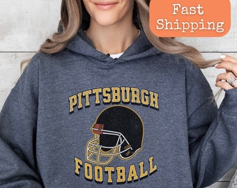 Felpa con cappuccio della camicia vintage di Pittsburgh Football, t-shirt della squadra di football americano, maglione unisex per la giornata di gioco della stagione calcistica, regalo per tifosi d'acciaio