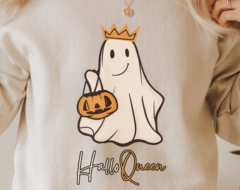 HalloQueen Sweatshirt, Halloqueen crewneck, Ghost halloqueen, Funny Halloween Sweatshirt, Cute Halloween Sweatshirt, Halloqueen shirt