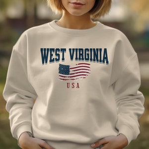 West Virginia Sweatshirt, West Virginia crewneck, West Virginia shirt, American Flag Sweatshirt, West Virginia Gifts, West Virginia apparel