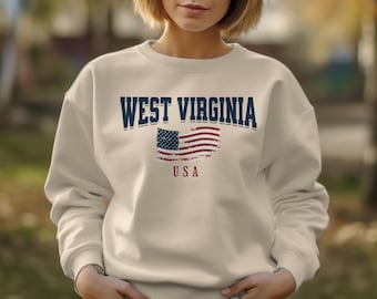 West Virginia Sweatshirt, West Virginia crewneck, West Virginia shirt, American Flag Sweatshirt, West Virginia Gifts, West Virginia apparel