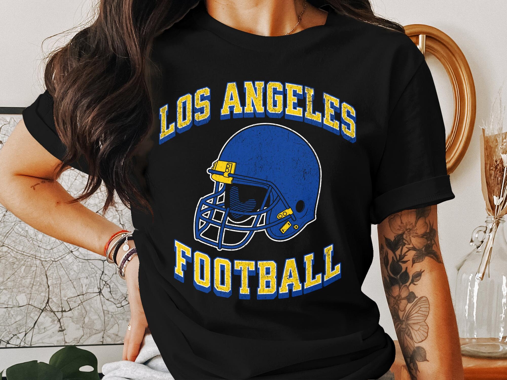 Vintage Los Angeles Football T-Shirt, Unisex Retro Sports Fan Tee, Distressed Graphic Helmets, Casual Streetwear Top, LA football Sweatshirt