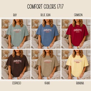 Six shirts in different colors: Bay, Blue Jean, Crimson, Espresso, Khaki, Banana.
