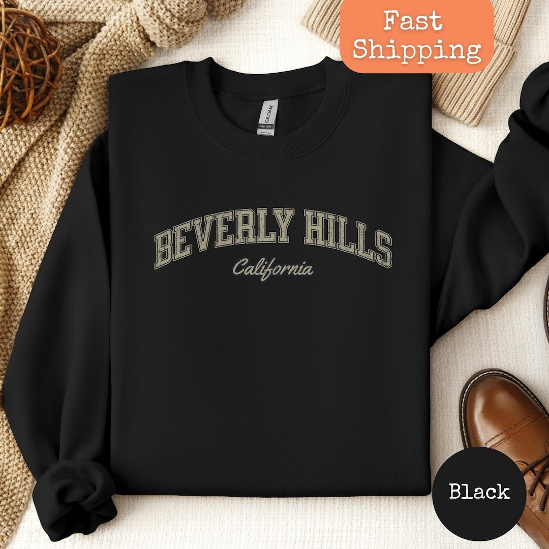 Sweatshirt Vintage Design Sweat-shirt Beverly Hills California - Style Rétro Blanc - Design Vintage - 241g Coupe Classique Vêtement Vintage Californie