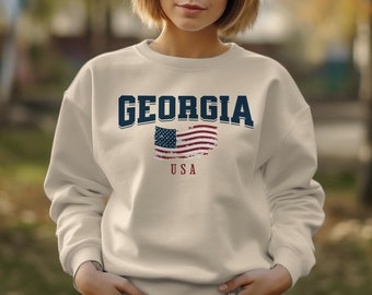 Georgia State Sweatshirt, American Flag Usa Sweatshirt, Georgia Sweatshirt, Georgia USA shirt, State of Georgia gift, Georgia 4th of July