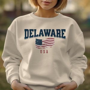 Delaware sweatshirt, American Flag Usa Sweatshirt, Delaware apparel, Delaware State Sweatshirt, Delaware gifts, Delaware Crewneck, Delaware