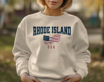 Rhode Island Sweatshirt, Rhode Island Crewneck, Rhode Island Geschenk, Rhode Island Shirt, amerikanische Flagge USA, Rhode Island Bachelorette Pullover