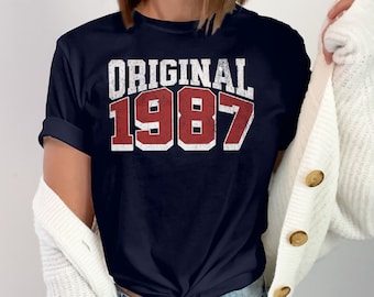 T-shirt original né en 1987 de la chemise 1987, cadeau du 37e anniversaire de l'année de naissance originale, cadeau d'anniversaire de 1987, chemise vintage 1987, chemise fabriquée en 1987