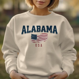 Alabama Sweatshirt, Alabama Shirt, Vintage Alabama Sweatshirt, amerikanische Flagge USA Sweatshirt, Alabama Geschenke, Alabama Crewneck Pullover