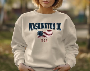 Sudadera Capucha Vintage Washington DC - Bandera USA Retro, Algodón