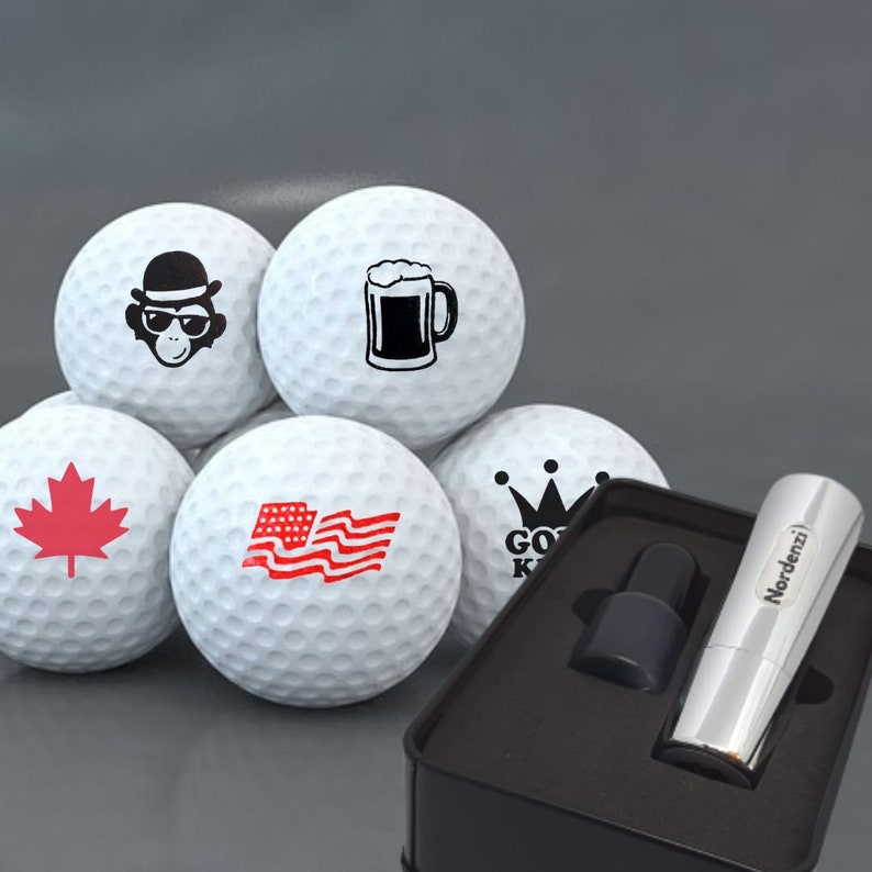 Nordenzi, golf ball stamp, gift set for golfers, golf lovers presents, golf ball stamper, monkey imprint stamp, fathers day gift, valentines day gifts for him, golf ball stamper, Christmas gift for golfers, golf ball stamp beer