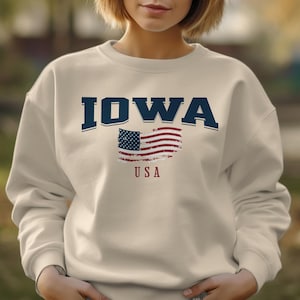 Iowa Sweatshirt, American Flag USA Sweatshirt, Iowa crewneck, Iowa apparel sweater, Iowa gift from Iowa, Iowa vintage sweatshirt, Iowa shirt
