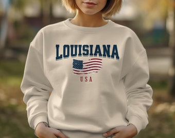 Louisiana Sweatshirt, Louisiana Crewneck, Louisiana souveniers, American Flag USA Sweatshirt, Louisiana gifts, State of Louisiana sweater